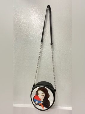 EUC  Black Round Crossbody Bag with Illustrated Front